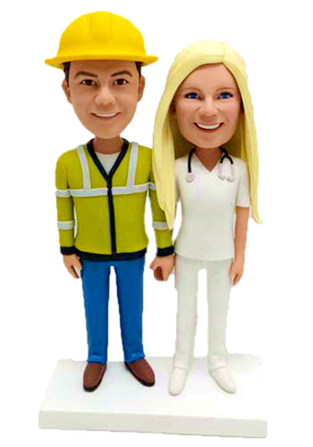 Personalized wedding cake topper fireman and nurse wedding figurines